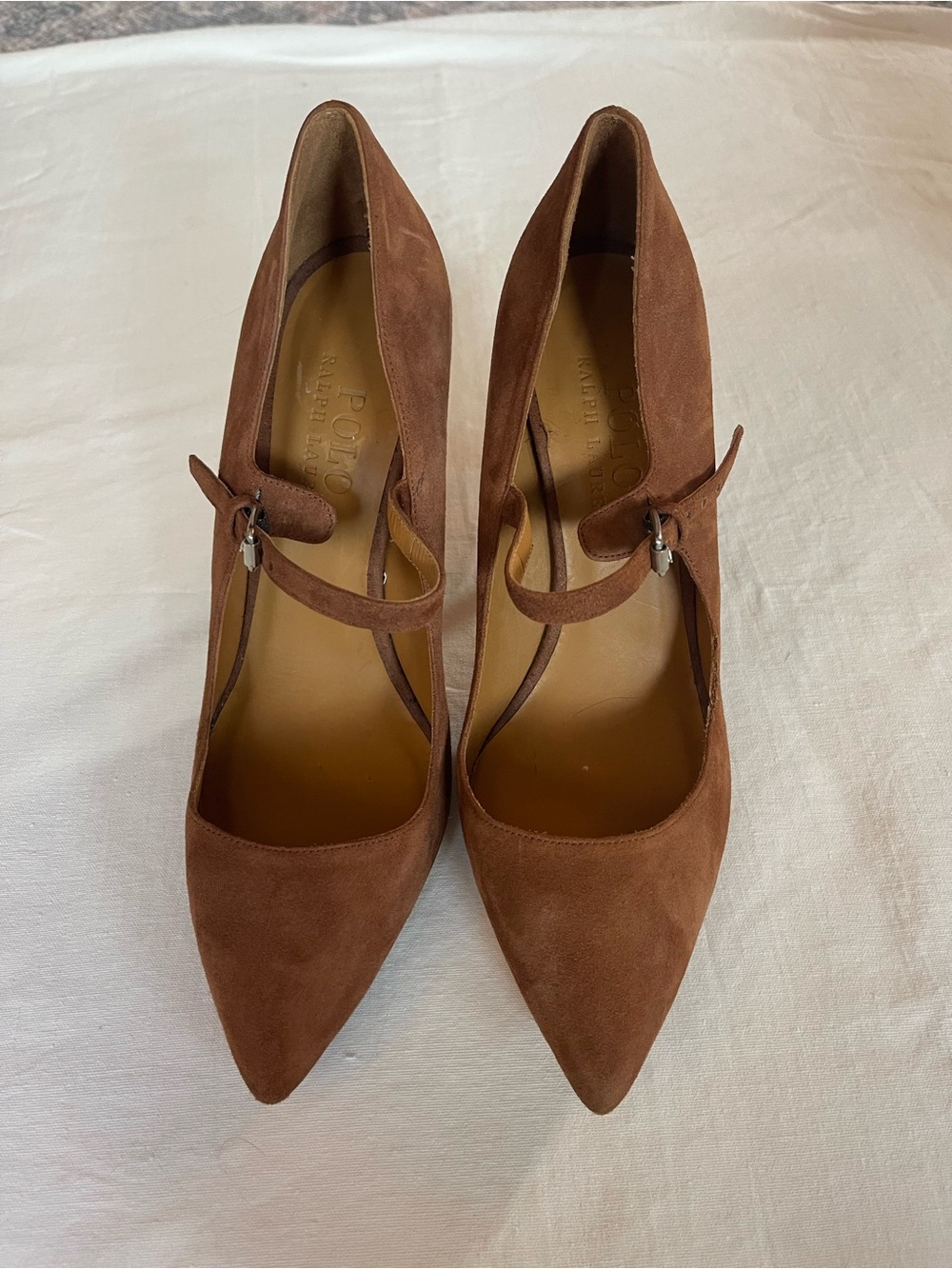 Polo by Ralph Lauren Chestnut Suede Mary Jane 37.5 3-inch Pointed Pumps